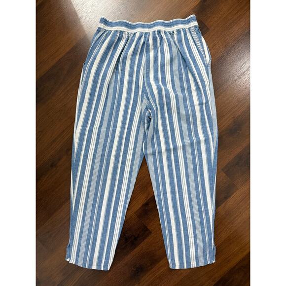 Maeve Anthropologie Linen Blue Striped Pants Beachy Coastal Boho Casual Sz 10 - Picture 2 of 7